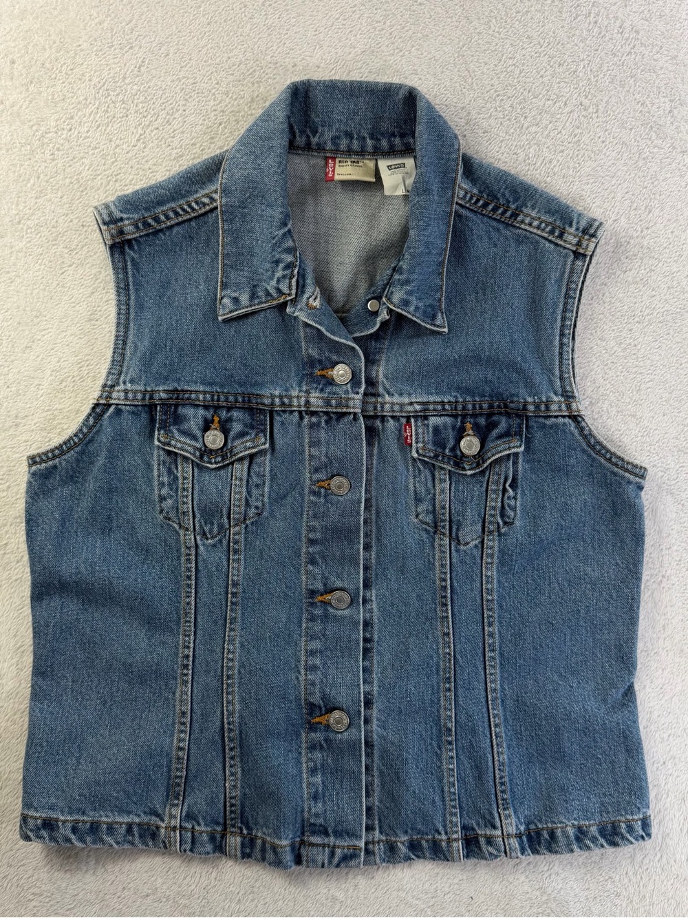Vintage 90s Levi’s Women’s L Made USA Denim Red Tab Trucker Vest